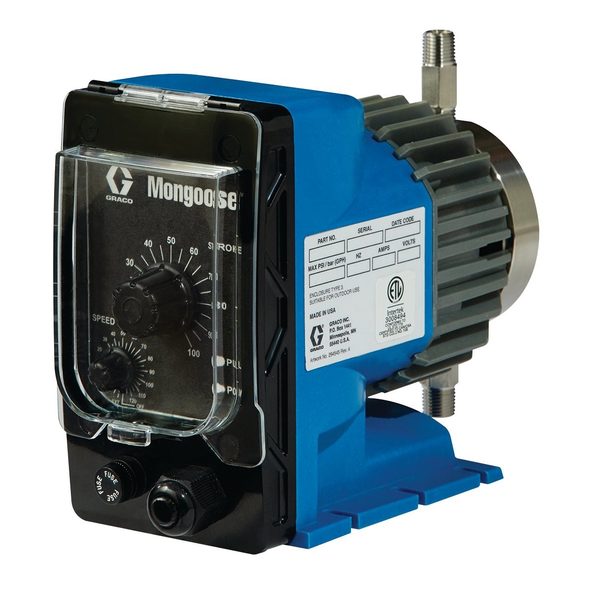Mongoose™ Stainless Steel Metering Pump, 12 VDC, 10 140 PSI